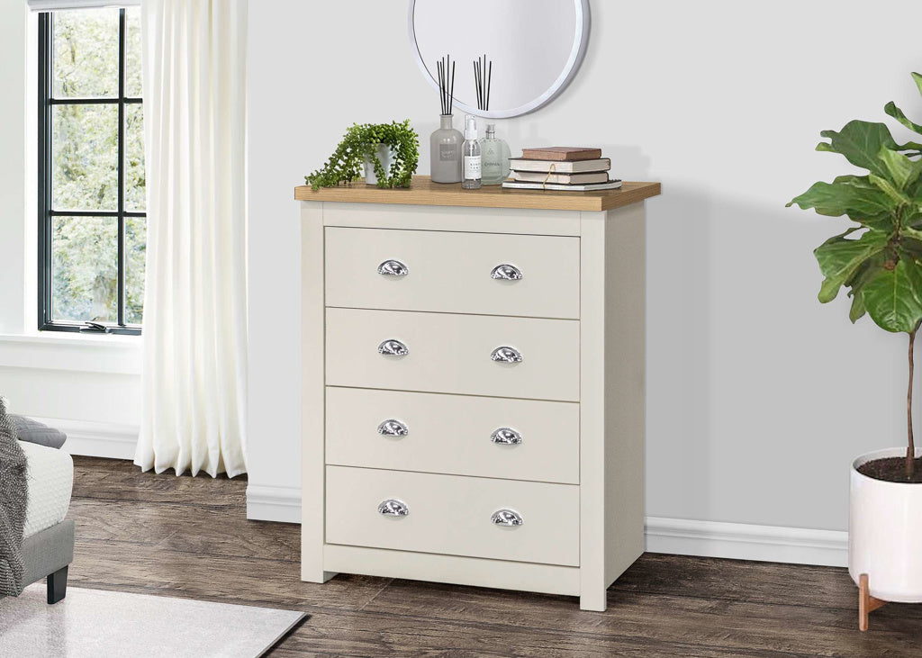 Birlea Highgate 4 Drawer Chest - Cream & Oak