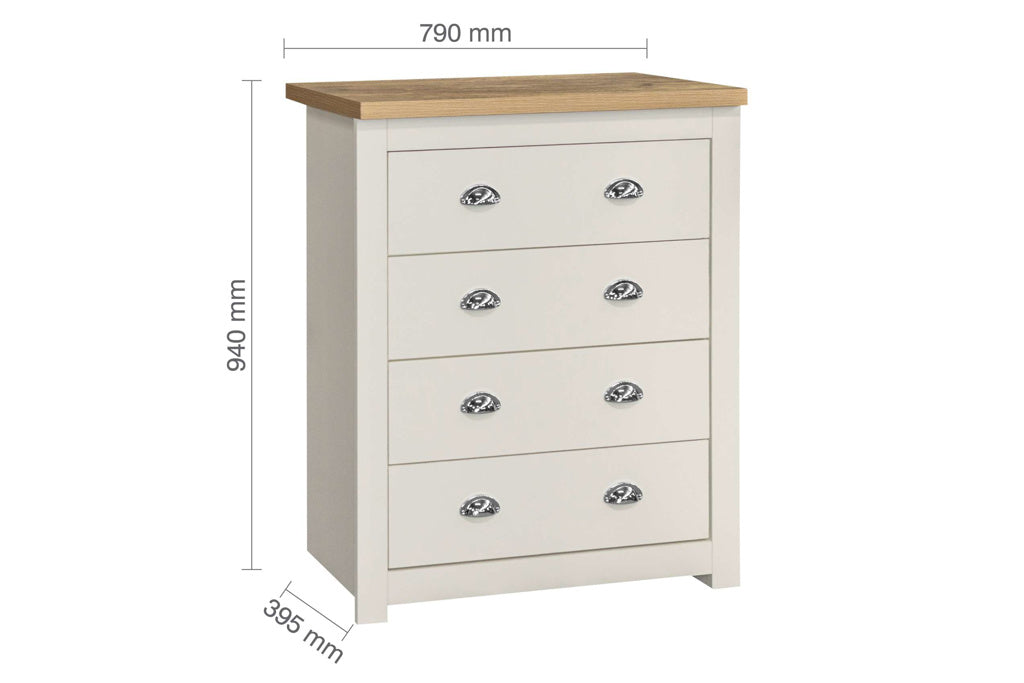 Birlea Highgate 4 Drawer Chest - Cream & Oak 3