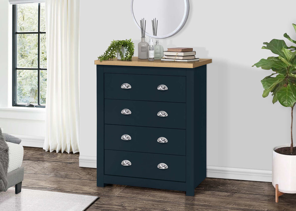 Birlea Highgate 4 Drawer Chest - Navy Blue & Oak