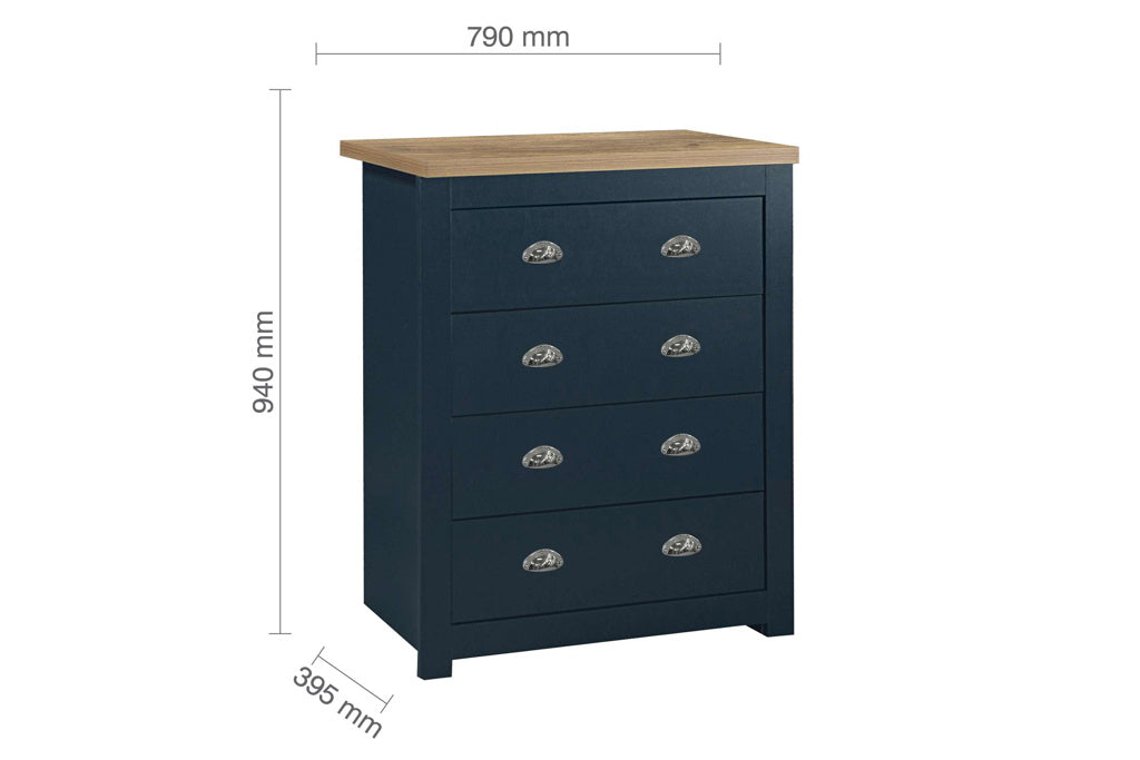 Birlea Highgate 4 Drawer Chest - Navy Blue & Oak 3