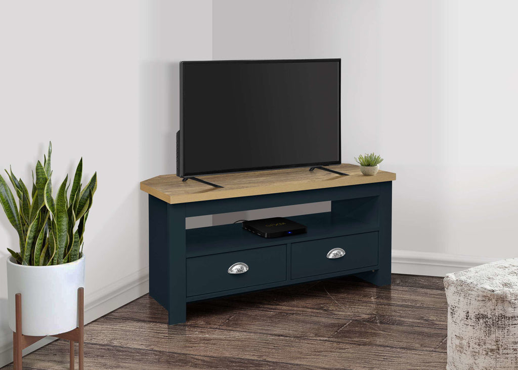 Birlea Highgate Corner TV Unit - Navy Blue & Oak