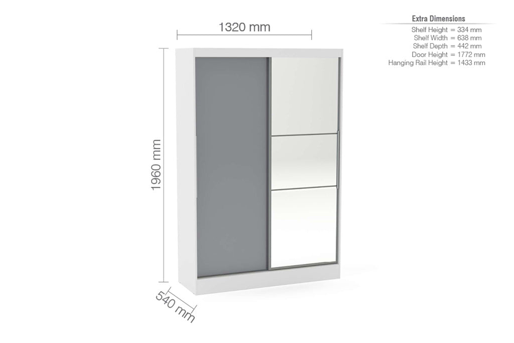 Birlea Lynx 2 Door Sliding Wardrobe - White & Grey 4