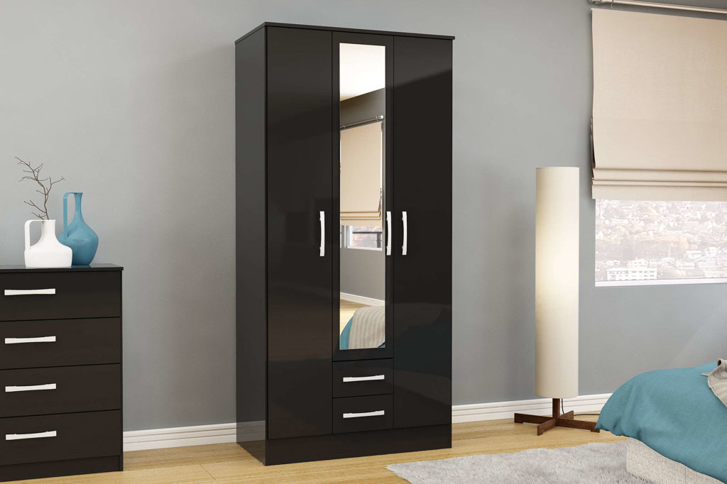 Birlea Lynx 3 Door Combi Wardrobe with Mirror - Black