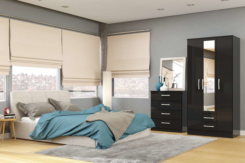 Birlea Lynx 3 Door Combi Wardrobe with Mirror - Black 3