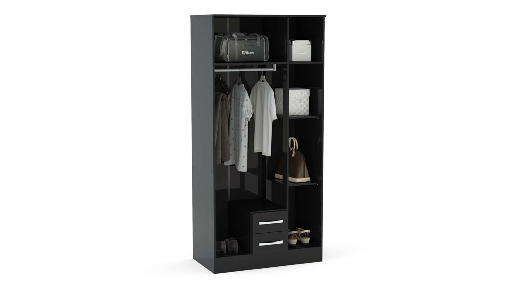 Birlea Lynx 3 Door Combi Wardrobe with Mirror - Black 2