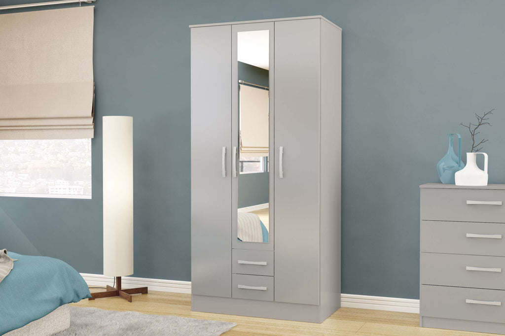 Birlea Lynx 3 Door Combi Wardrobe with Mirror - Grey