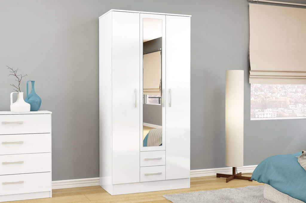 Birlea Lynx 3 Door Combi Wardrobe with Mirror - White