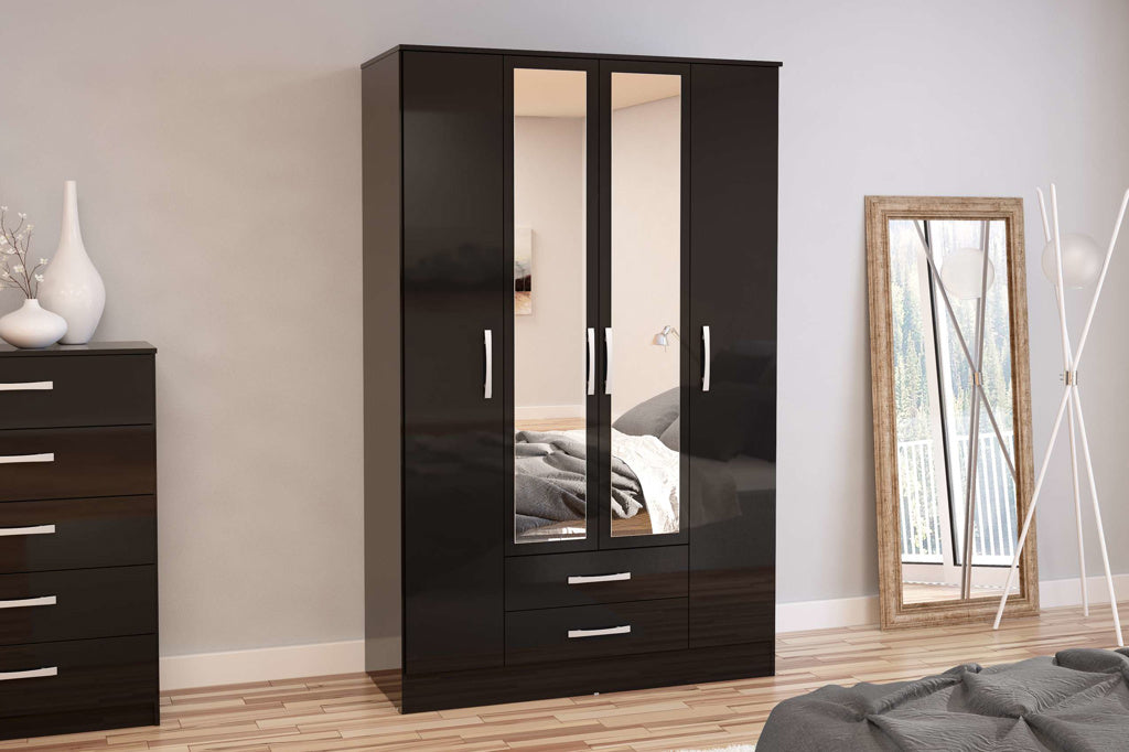 Birlea Lynx 4 Door Combi Wardrobe with Mirror - Black