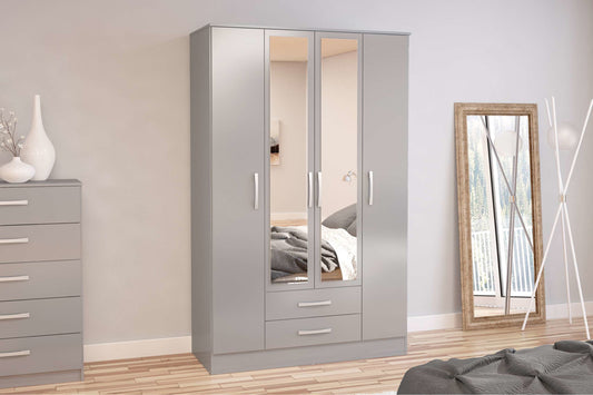 Birlea Lynx 4 Door Combi Wardrobe with Mirror - Grey