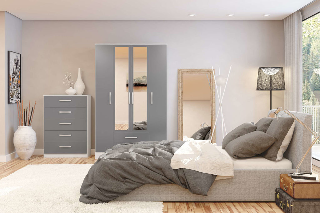 Birlea Lynx 4 Door Combi Wardrobe with Mirror - Grey 2