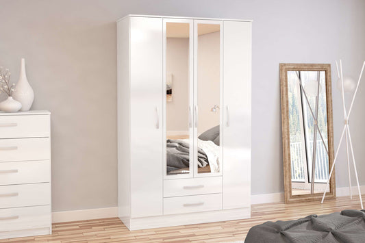 Birlea Lynx 4 Door Combi Wardrobe with Mirror - White