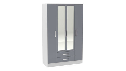 Birlea Lynx 4 Door Combi Wardrobe with Mirror - White & Grey