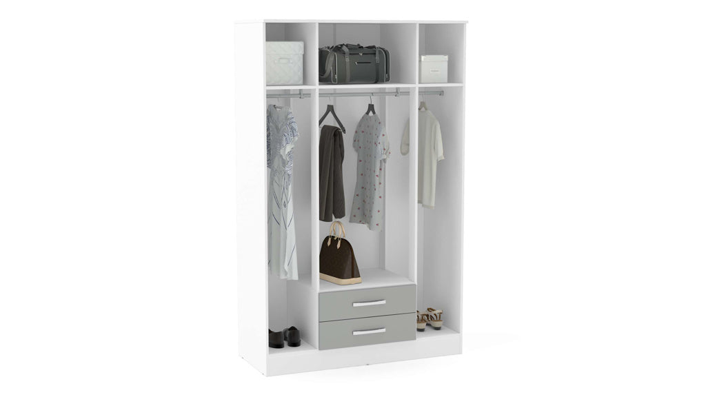 Birlea Lynx 4 Door Combi Wardrobe with Mirror - White & Grey 2