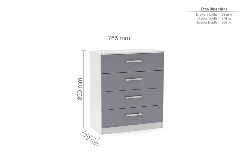 Birlea Lynx 4 Drawer Chest - White & Grey 4