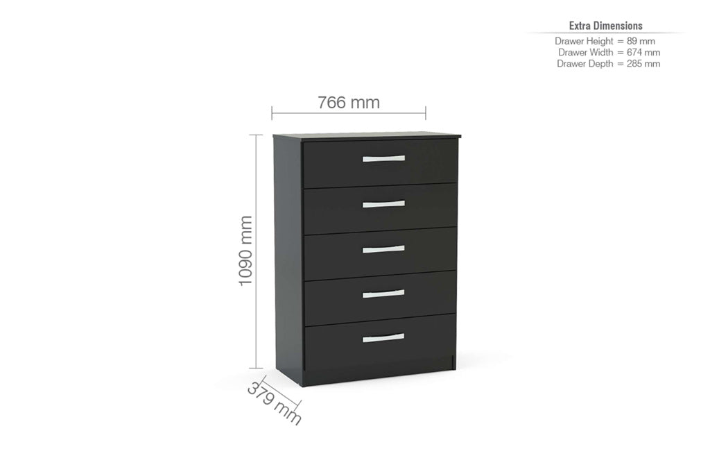 Birlea Lynx 5 Drawer Chest - Black 4