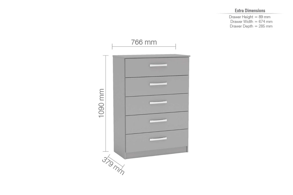 Birlea Lynx 5 Drawer Chest - Grey 4