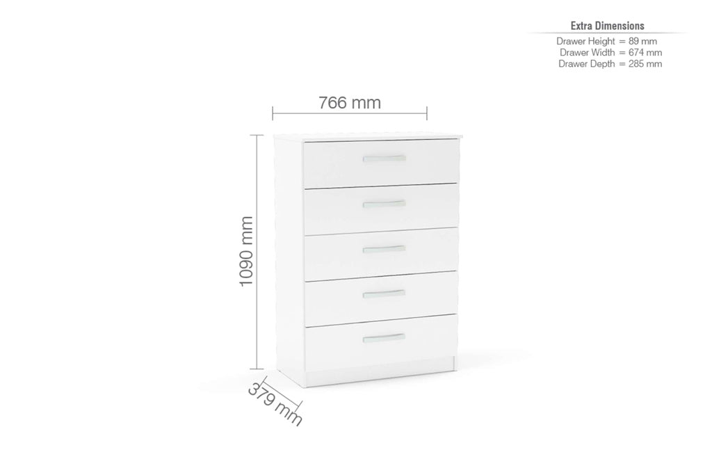 Birlea Lynx 5 Drawer Chest - White 4