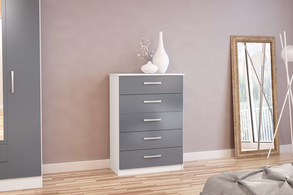 Birlea Lynx 5 Drawer Chest - White & Grey