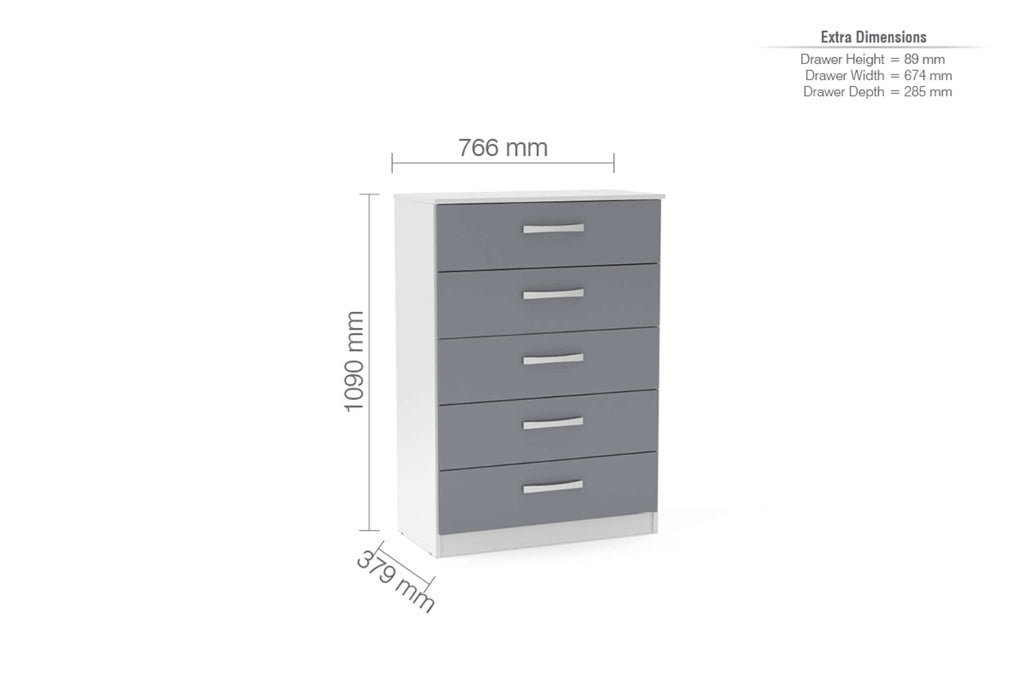 Birlea Lynx 5 Drawer Chest - White & Grey 4