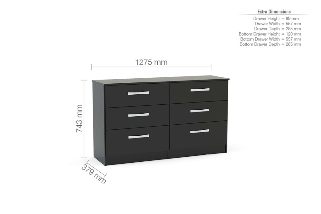 Birlea Lynx 6 Drawer Chest - Black 4