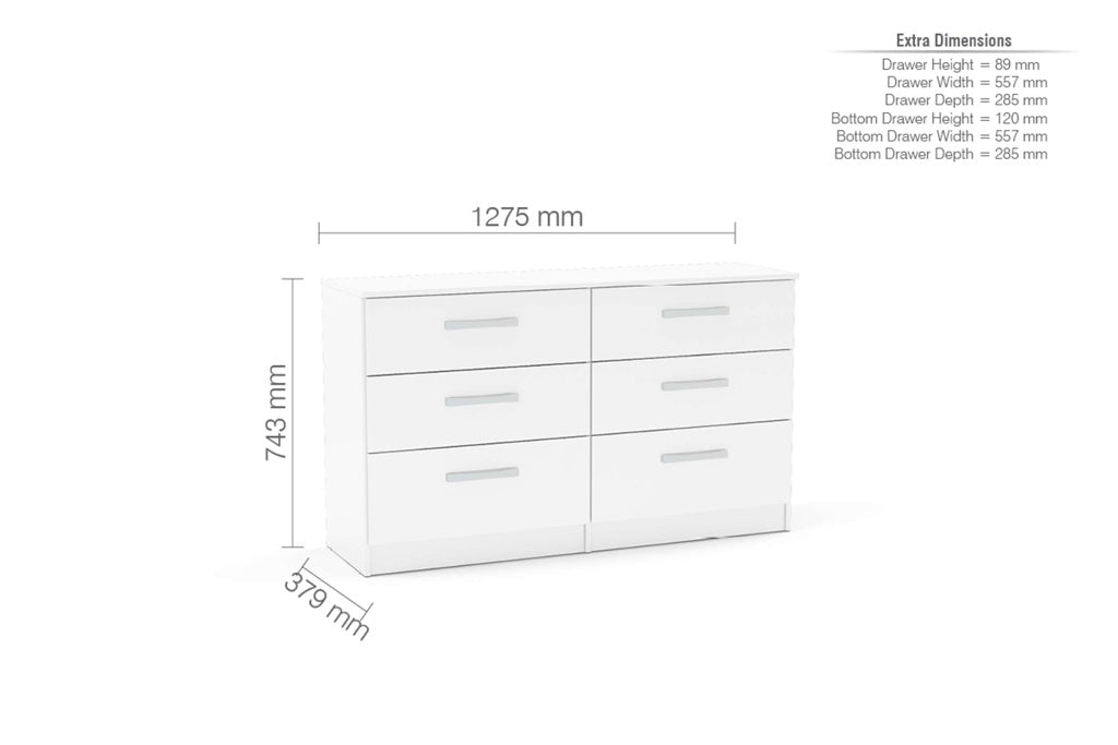 Birlea Lynx 6 Drawer Chest - White 4