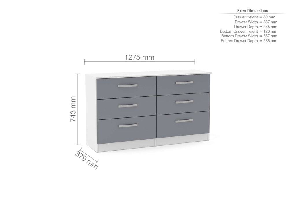 Birlea Lynx 6 Drawer Chest - White & Grey 4