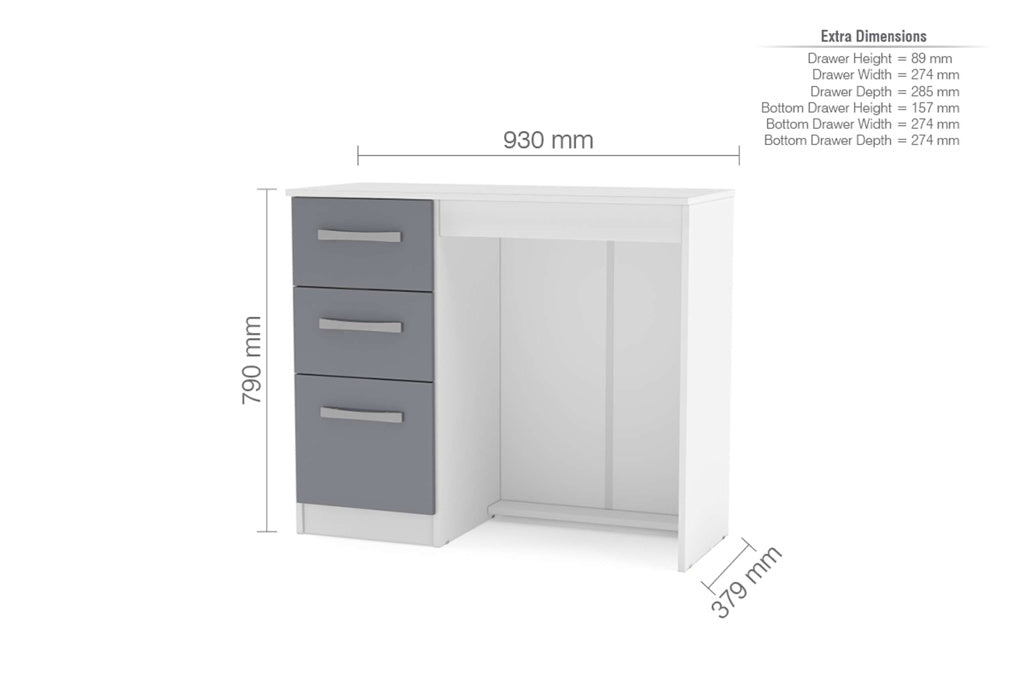 Lynx 3 Drawer Dressing Table - White & Grey 3