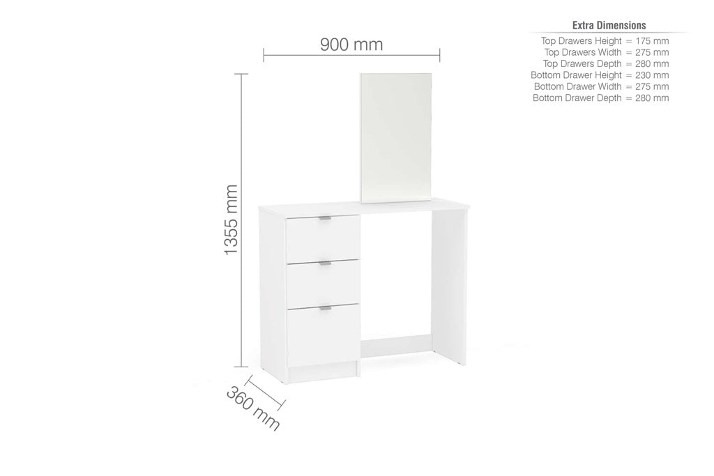 Madison 3 Drawer Dressing Table & Mirror 3