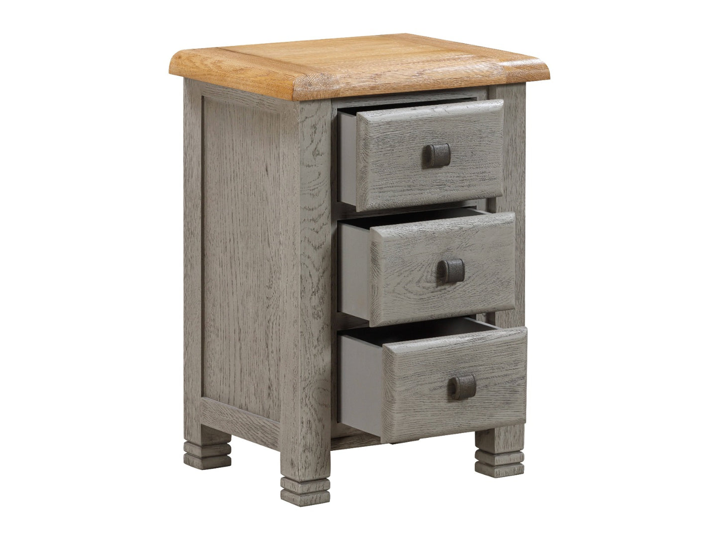 Nashville Grey Wooden 3 Drawer Bedside