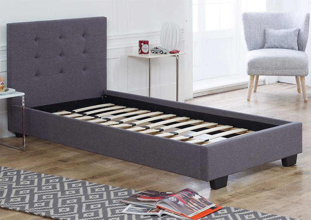 Single Nicholson Grey Fabric Bed Frame Without Mattress