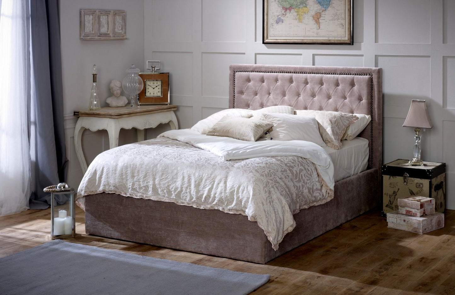 Limelight Rhea Mink End Lift Ottoman Bed Frame - Kingsize closed