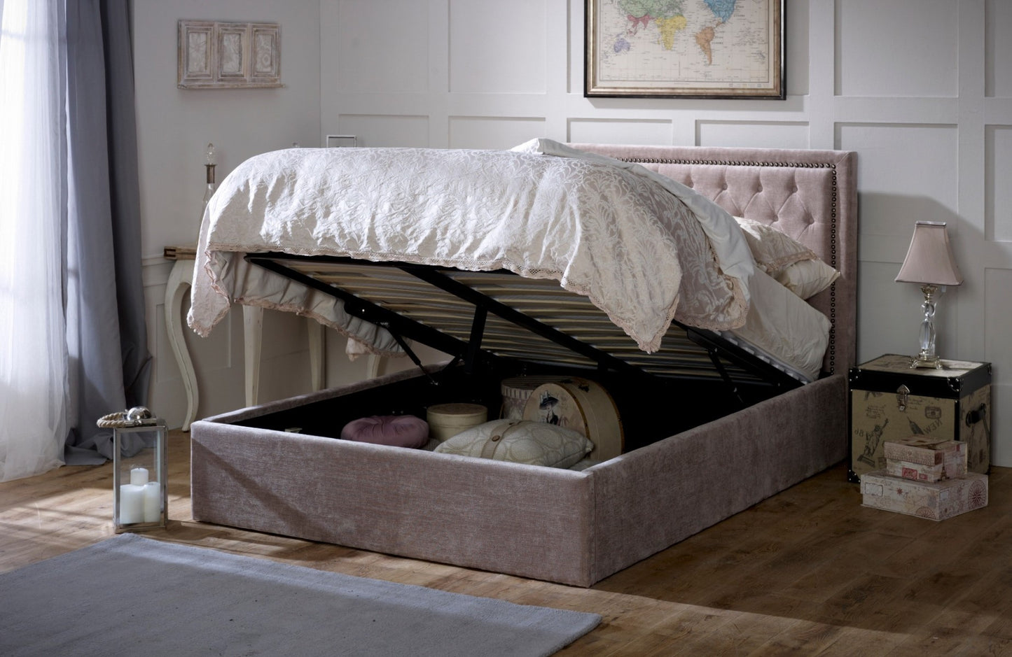 Limelight Rhea Mink End Lift Ottoman Bed Frame - Kingsize