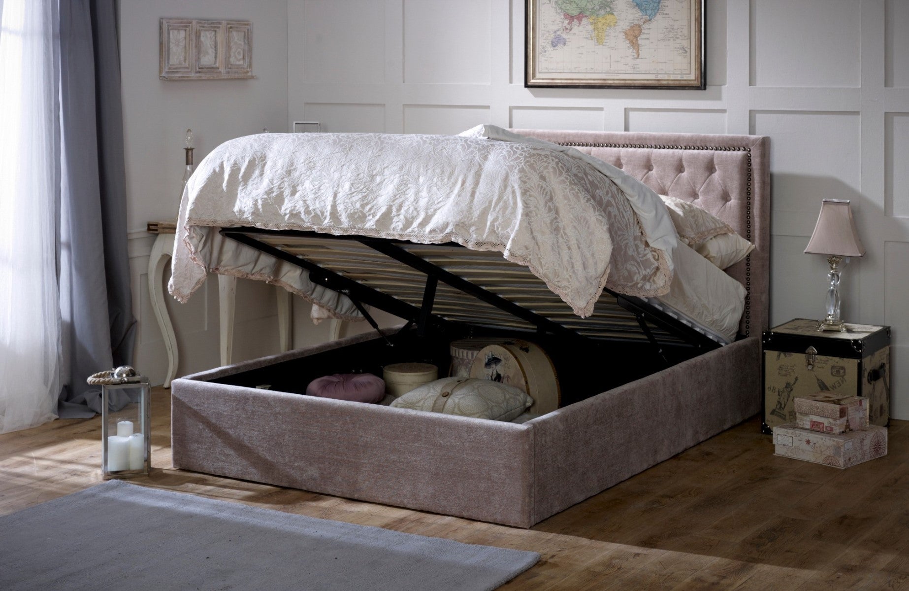 Limelight Rhea Mink End Lift Ottoman Bed Frame - Kingsize