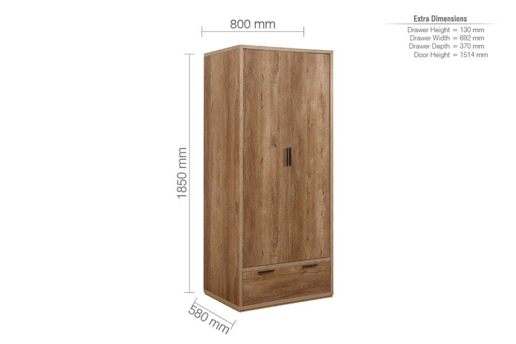 Birlea Stockwell 2 Door + 1 Drawer Wardrobe 3