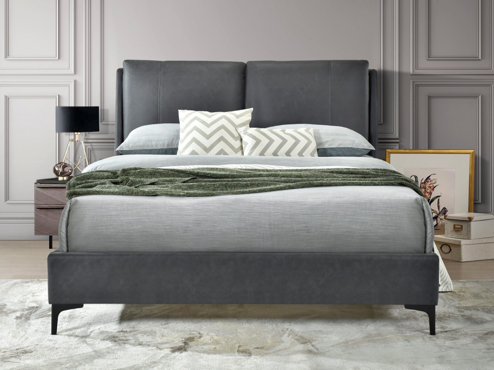 Tuscany Pillow Dark Grey Bed Frame Front