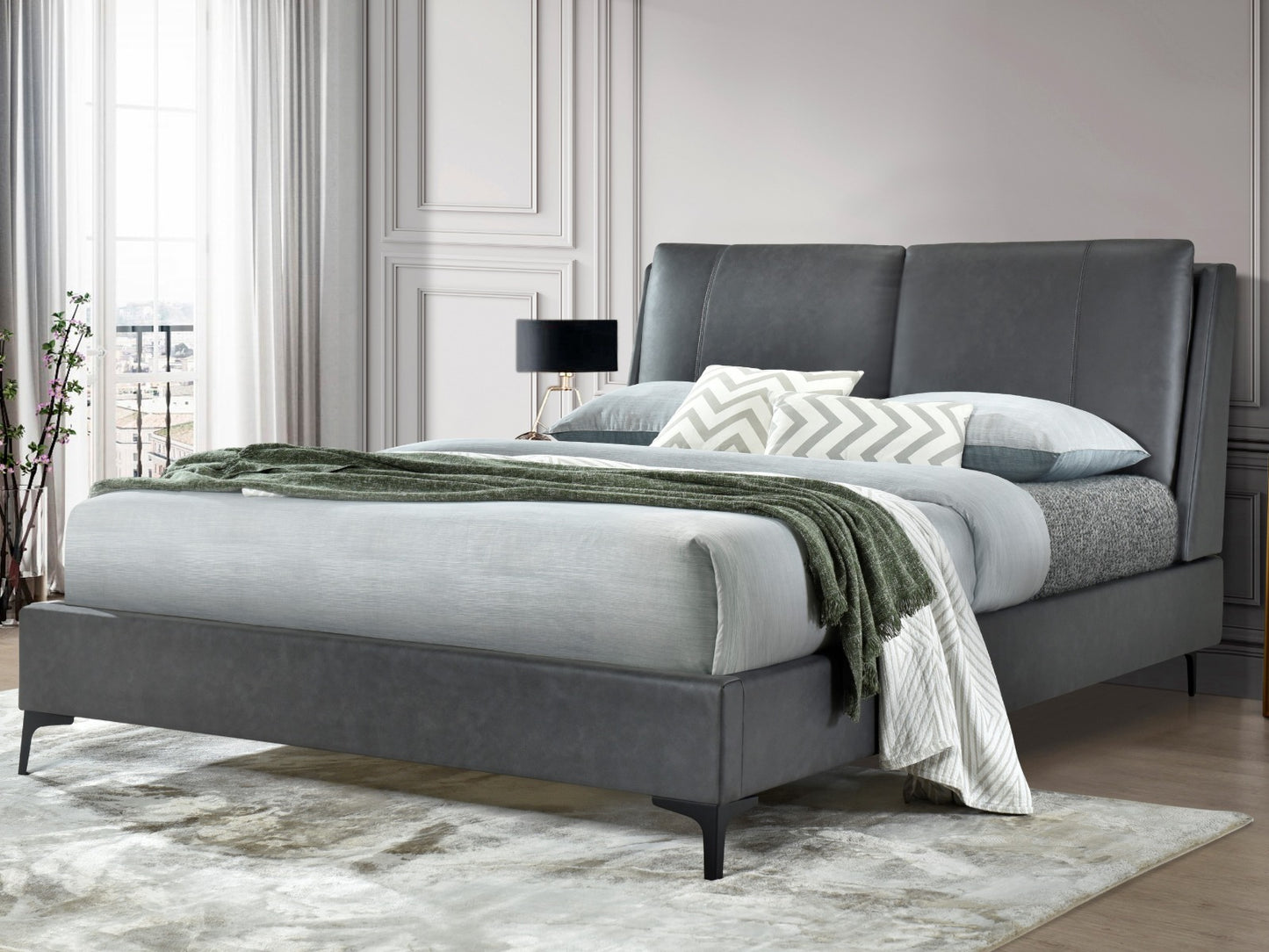 Tuscany Pillow Dark Grey Bed Frame - Side