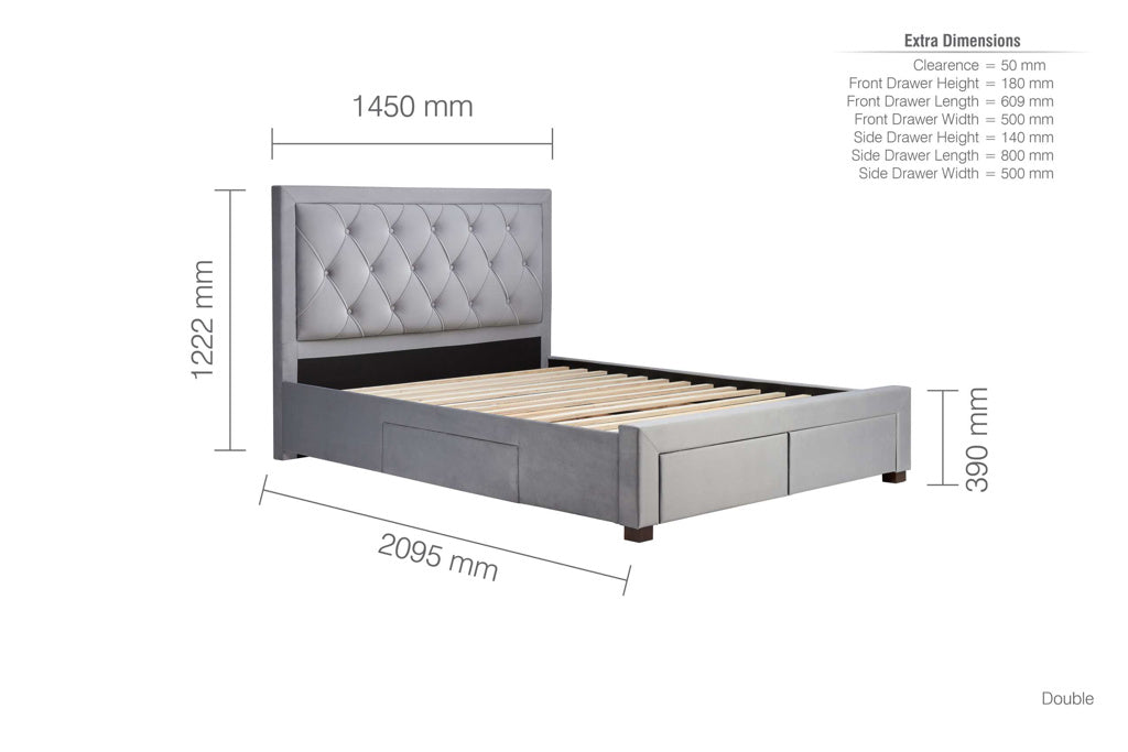 Birlea Woodbury Grey Velvet Bed Frame - Double