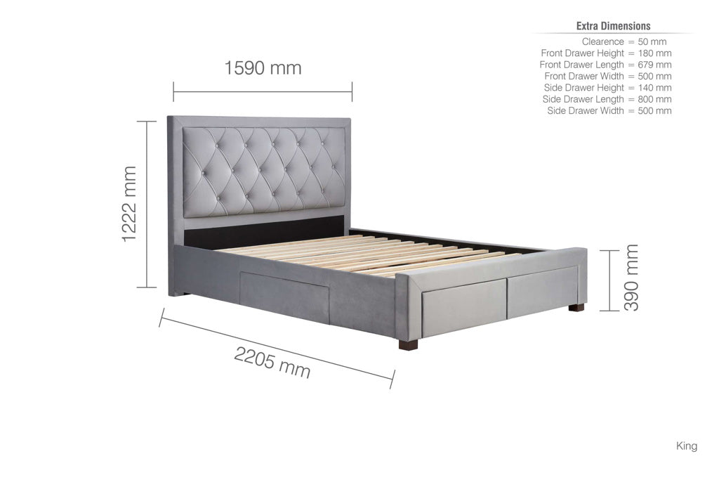 Birlea Woodbury Grey Velvet Bed Frame - Kingsize